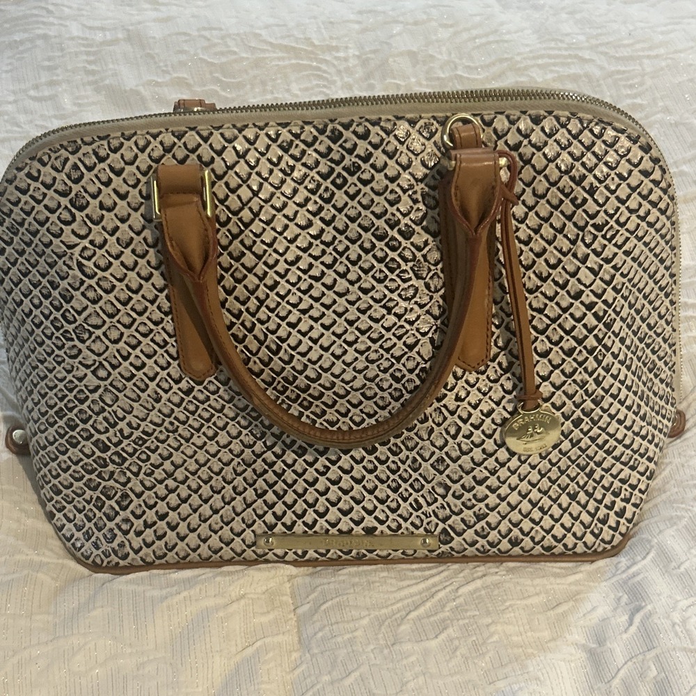 Brahmin Vivian Onyx Java Snake Leather Dome Satchel Bag Rare